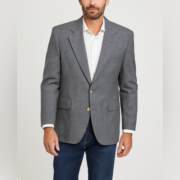 Palm Beach Blazer Gray Gold Metal Buttons Mens 40S Grey Jacket Coat - Picture 1 of 8